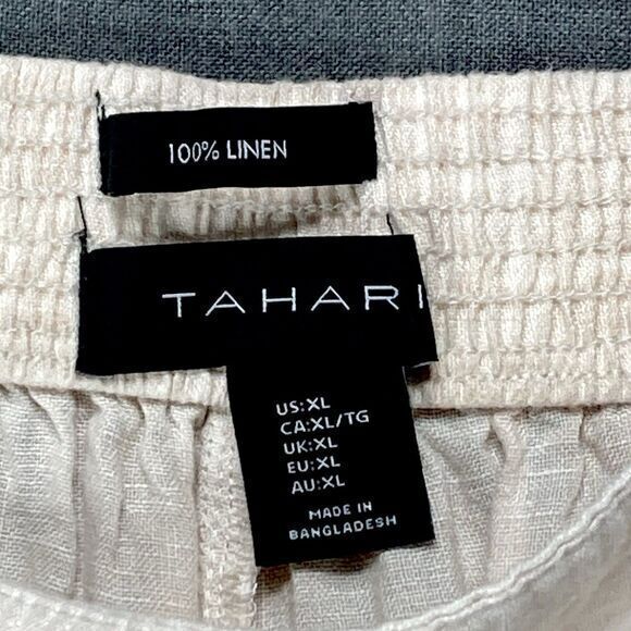 Tahari Linen Wide Leg Cropped Pants Women XL High Rise Pockets Cottage Core Boho - Picture 15 of 15